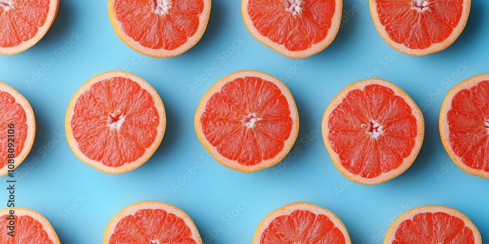 Aufkleber grapefruit pattern on a blue backdrop. top view. creative design, minimal flat lay concept. summer s