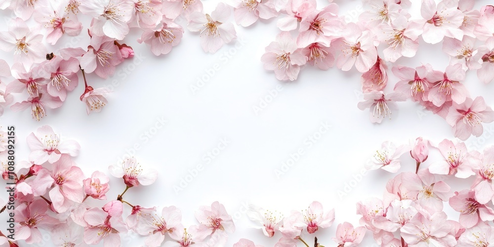 Poster softness of cherry blossoms or sakura spring flowers on a white background with copy space for textu