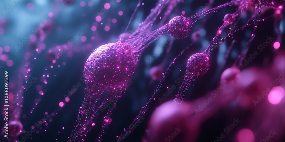 Poster Abstract image of interconnected glowing spheres, resembling a neural network or molecular structure.