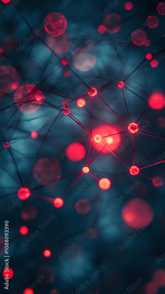 Aufkleber Abstract network of glowing red nodes and connections against a dark blue background.