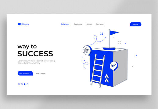 Business Concept Website with Ladder Leading to Flag on Podium Success and Achievement
