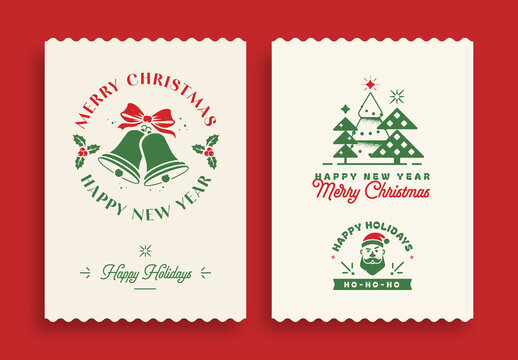 Festive Christmas and New Year Greeting Cards with Vintage Typography