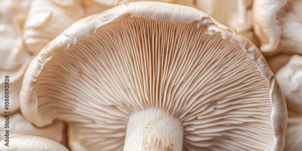 Poster close-up shot of a slice of champignon mushroom.