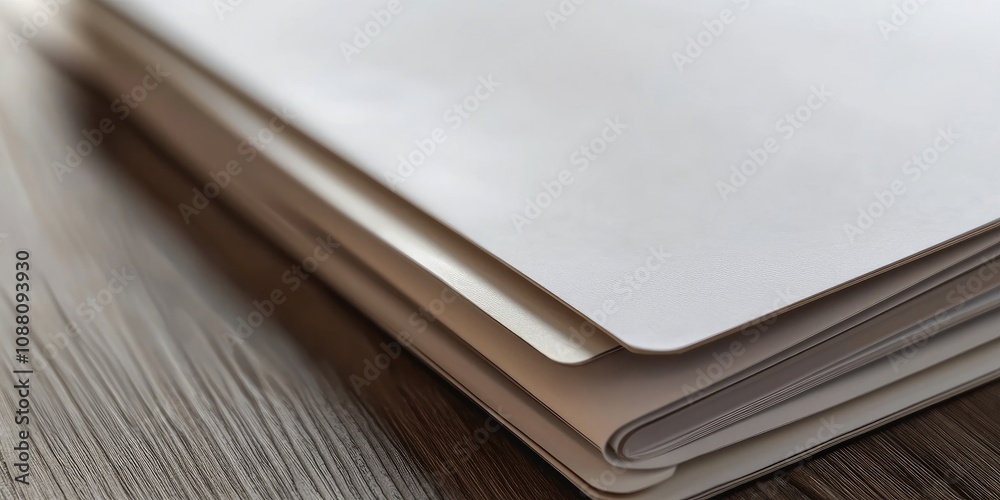 Poster material folder with blank paper stationery in closeup. desktop mockup for office design. business i