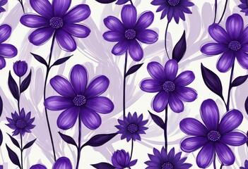 An abstract painting of purple flowers on a white background