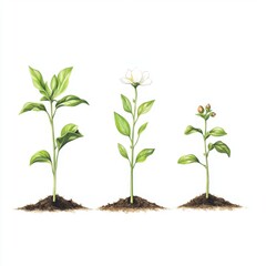 Plant Growth Stages Seedling Flower Fruit Illustration
