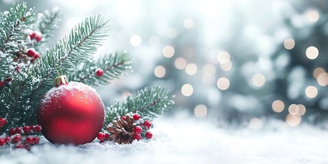 Christmas and New Year background. Holiday season in winter with decorations and copyspace for text.