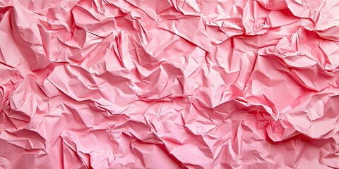 Crumpled pink paper texture. Top view