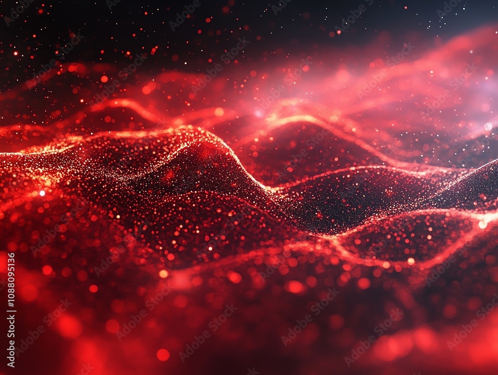 Poster Abstract red particle wave background.