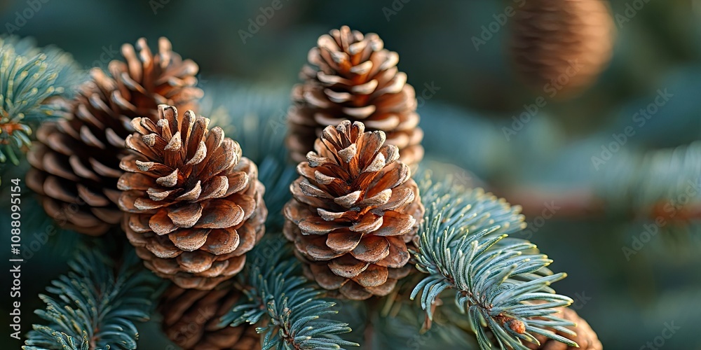 Poster christmas festive backdrop featuring copyspace. cones on a fir tree branch. new year poster for desi