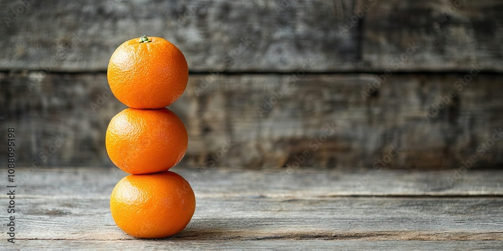 Poster a stack of ripe tangerines on a wooden surface with copy space.
