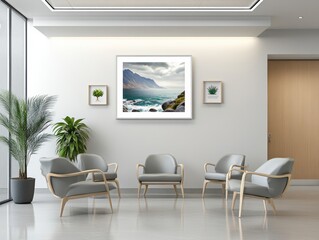 Fototapeta premium Coastal Landscape Adorns Modern Waiting Area