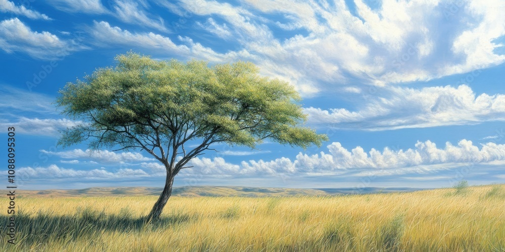 Poster acacia tree in the open grassland.