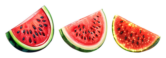 Naklejka premium Fresh Watermelon Slices on Transparent Background