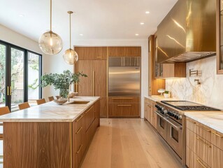 Modern Kitchen Design With Wood Cabinets And Marble Countertops