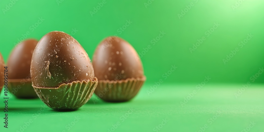 Poster easter egg-shaped box of chocolates on a green screen.