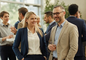 Business Networking Event: Colleagues Chatting and Enjoying Drinks
