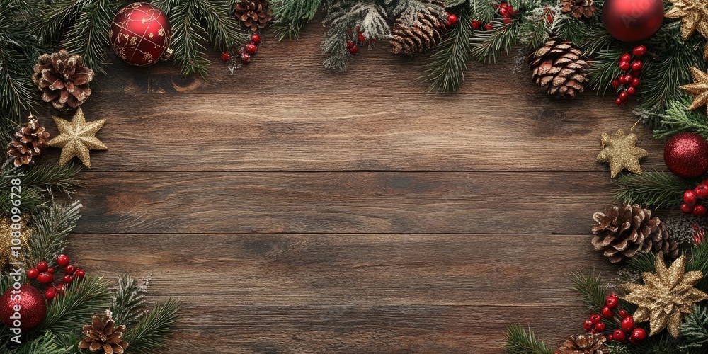 Poster christmas and new year celebration on an aged wooden backdrop with copy space for your text. top vie