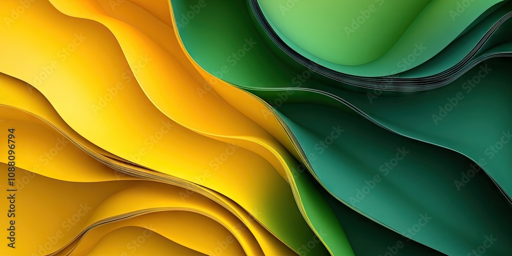 Poster abstract folded paper background in yellow and green