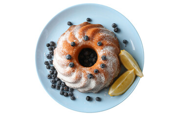 PNG, Christmas cake, cake in a plate, top view, isolated on white background.