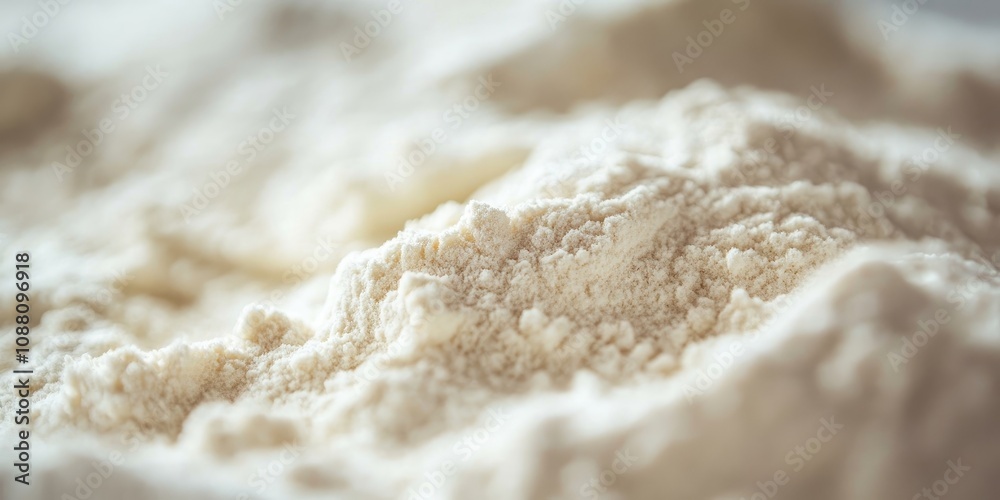 Poster close-up photo of flour, used for baking bread, with a shallow depth of field.
