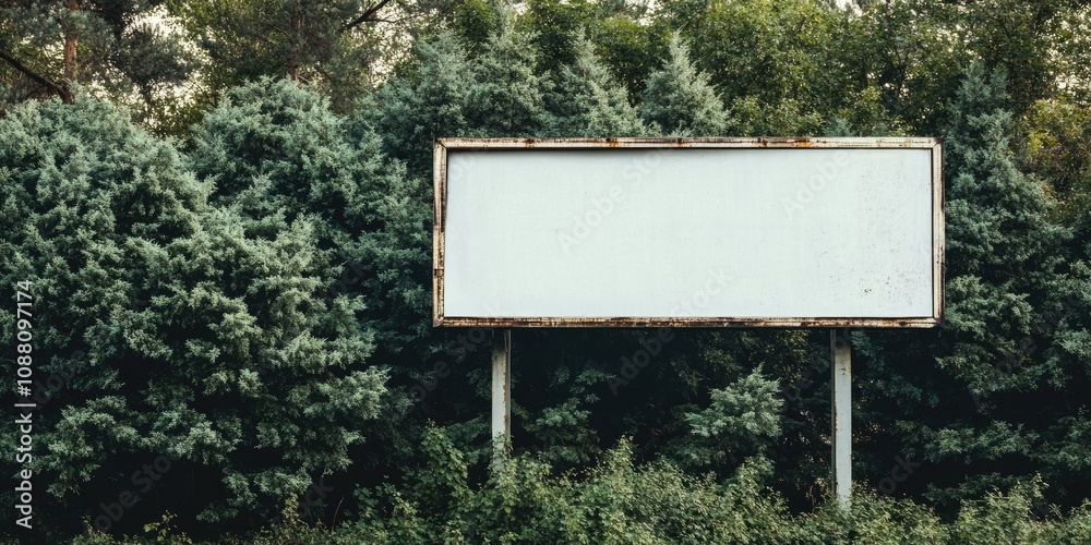 Poster white empty billboard set against green trees