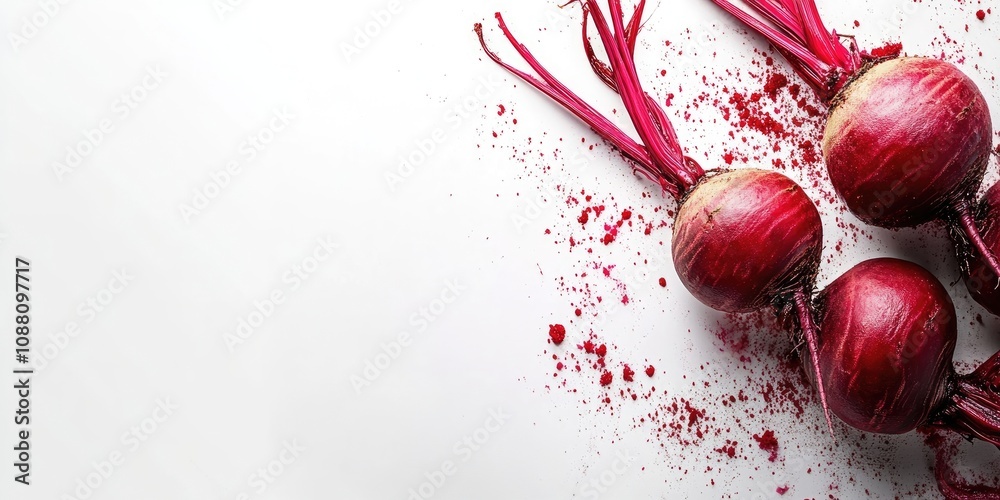 Poster beetroot isolated on a white background with copy space, photographed using studio lighting.