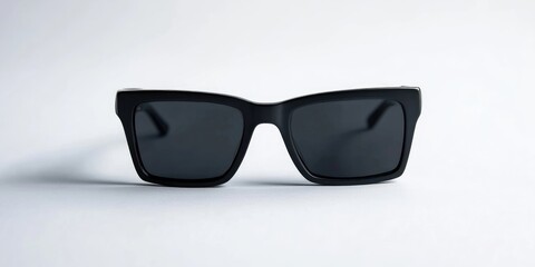 Fashion and healthcare concept. Dark sunglasses with a black plastic frame. Isolated on a white background, copyspace and clipping path.