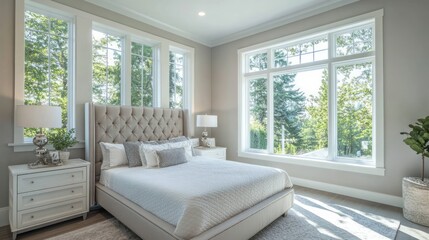 Luxurious Bedroom With Large Windows And Natural Light