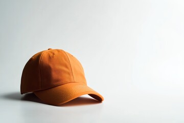 Fototapeta premium A close-up of an orange cap resting on a blank white background in a minimalistic composition, showcasing its vibrant color and texture