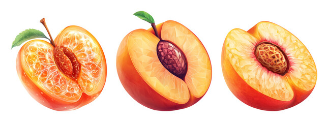Naklejka premium Fresh Peach Variety Isolated on Clear Background