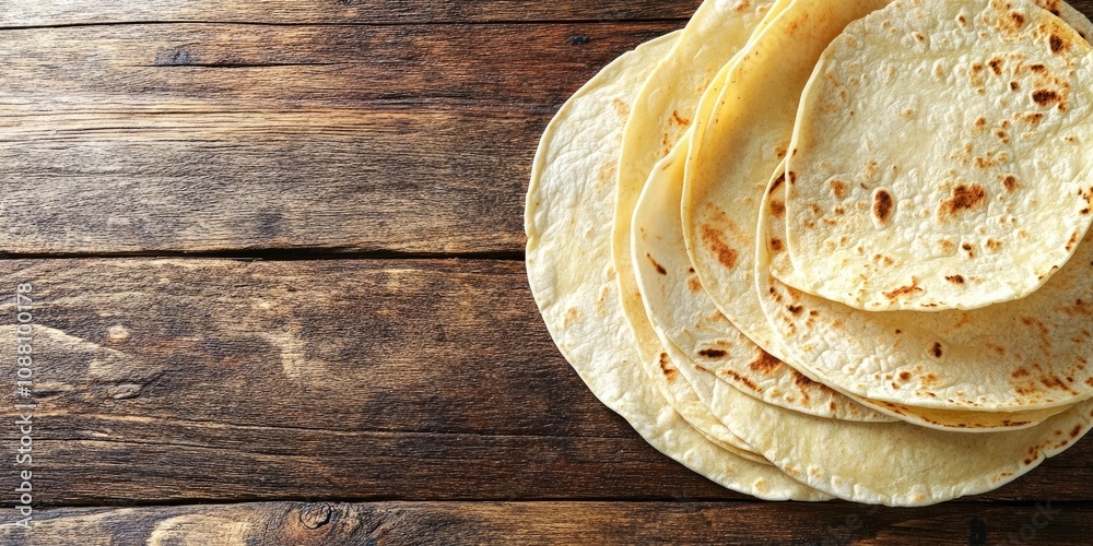Poster Empty tortillas on the table with copyspace.