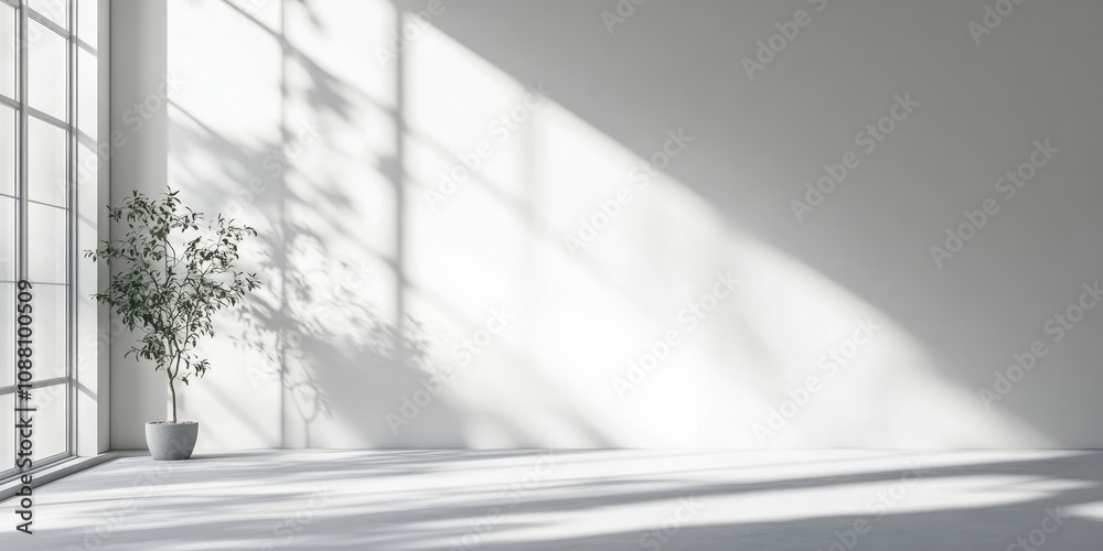 Poster White wall background with shadows and free space for the decoration of your product or text.