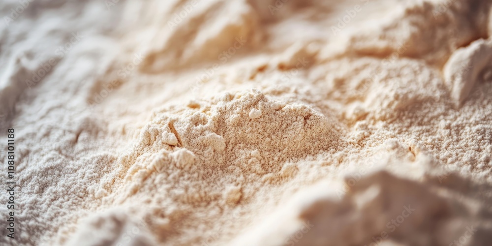 Poster close-up photo of flour, used for baking bread, with a shallow depth of field.