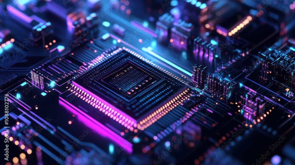 Poster A detailed view of a quantum annealing processor chip solving complex optimization problems, Quantum annealing technology style, photo of