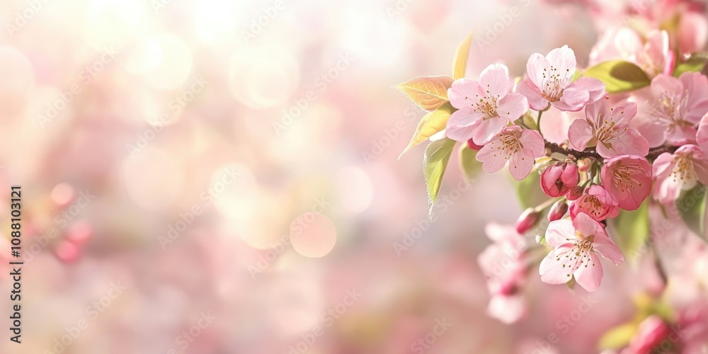 Aufkleber Spring blossom orchard. Abstract blurred backdrop. Soft colors with a toned effect. Copyspace with a border.