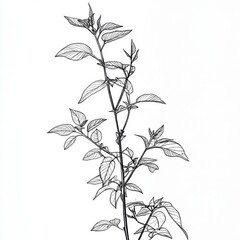 Elegant Botanical Line Art Black and White Plant Illustration