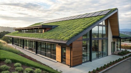 Obraz premium Sustainable building features energyharvesting shingles.