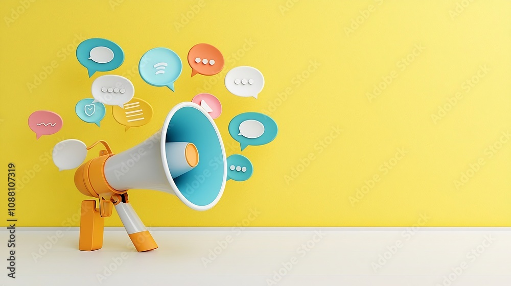 Fototapete vibrant megaphone with floating speech bubbles in a clean background representing the concept of adv