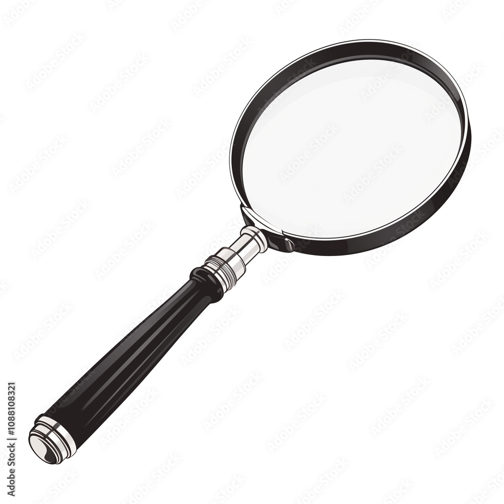 Aufkleber magnifying glass with black handle is isolated on white background, showcasing its classic design an