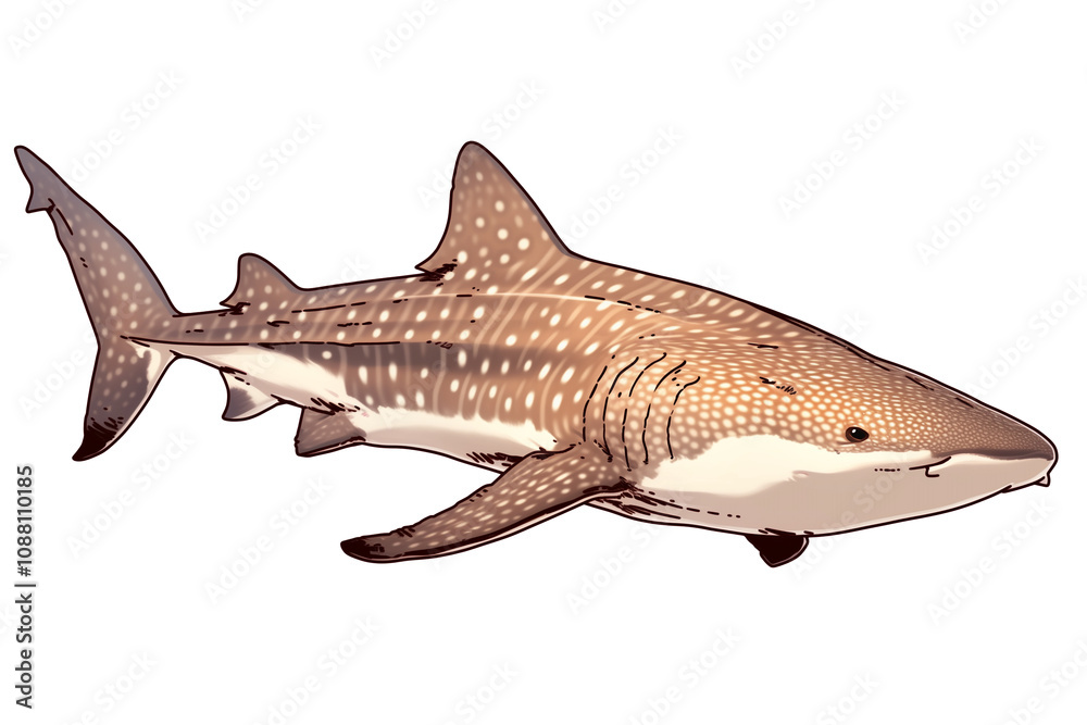 Poster whale shark illustration on white background, showcasing its distinct spotted pattern and gentle exp