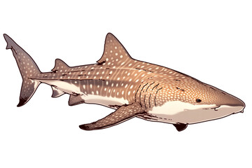 Fototapeta premium Whale shark illustration on white background, showcasing its distinct spotted pattern and gentle expression. image highlights unique features of this majestic marine creature