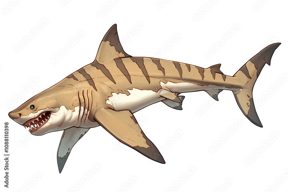 Poster zebra shark with distinctive stripes is isolated on white background, showcasing its unique pattern 