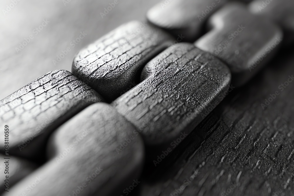 Poster Close-up of textured, linked, gray blocks resembling a chain or molecular structure.