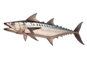 Naklejka premium sleek barracuda with sharp teeth and streamlined body is isolated on white background, showcasing its predatory nature and distinctive features
