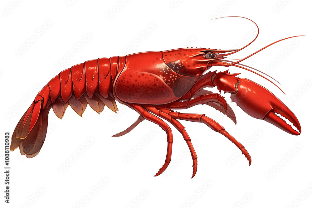 Poster vibrant red crawfish is isolated on white background, showcasing its detailed shell and claws. image