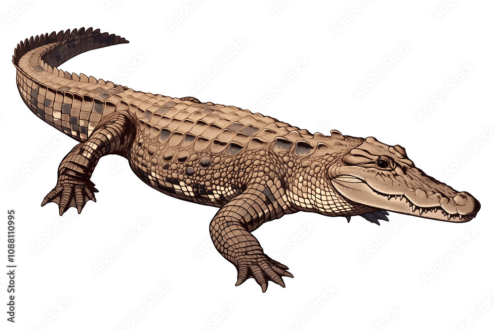 Aufkleber cuban crocodile with detailed scales and powerful tail is isolated on white background, showcasing i