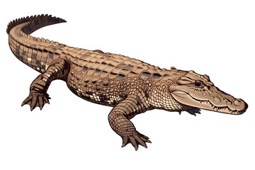 Naklejka premium Cuban crocodile with detailed scales and powerful tail is isolated on white background, showcasing its unique features and robust build