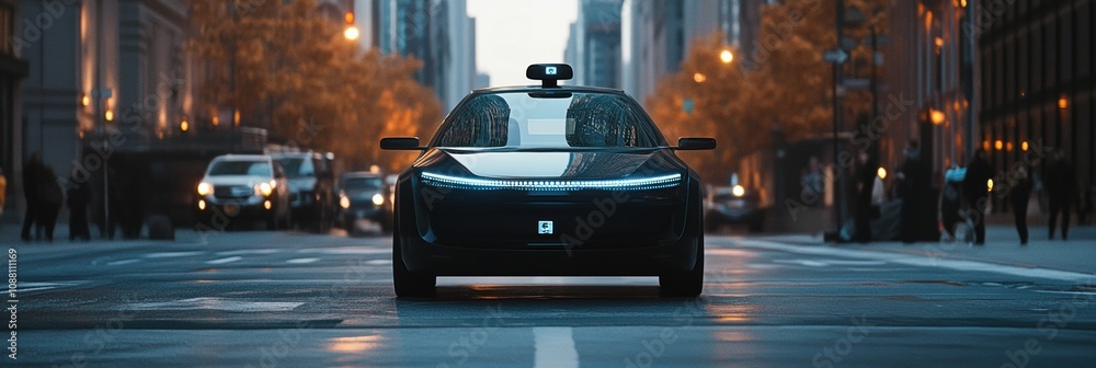 Aufkleber a futuristic self-driving car operates autonomously in an urban environment, demonstrating ai system