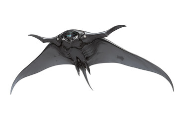 Fototapeta premium sleek, futuristic manta ray design with smooth, metallic surfaces and sharp edges, isolated on white background, showcasing blend of nature and technology
